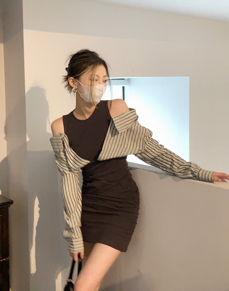Faux Two-Piece Off-Shoulder Bodycon Dress