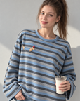 Korean-Style 3D Dachshund Striped Tee