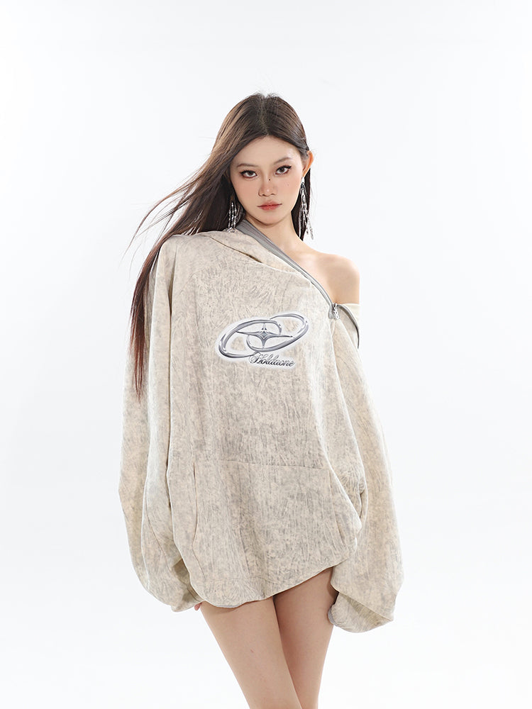 Spring/Summer New Arrival Unique Asymmetric Zipper Off-Shoulder Sweatshirt