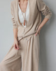 Rabbit Hair Blend Knit Set with Layered V-Neck Cardigan