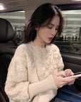 French Heavywork Chunky Floral Wool-Cashmere Sweater