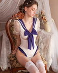 Crotchless Hands-Free Sexy Bodysuit Lingerie (with Fishnet Stockings)