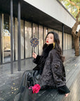 New Chinese Style Satin Embroidered Down Jacket (Without Fur Scarf)
