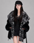 Ink Print Wool Cape Coat