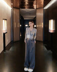 Handcrafted sequin flower tailored pants