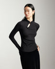 New Chinese Style Slim Fit Knit Top with Small Mandarin Collar