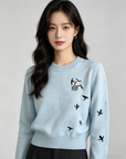 Loewe-Inspired W Embroidered Cropped Knit Sweater
