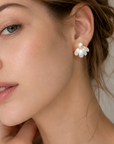 Brushed Petal Pearl Stud Earrings