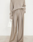 Shamoka Wool Camel Wide-Leg Curved Pants