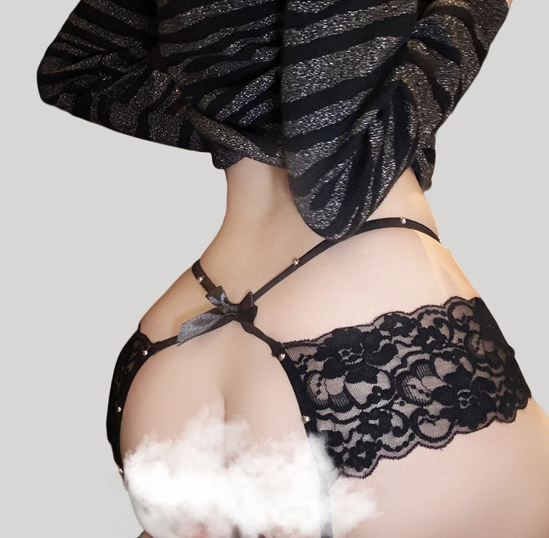 French Rivet Open-Crotch Bow Low-Waist Panties