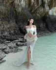 Vacation Bikini Cover-Up Off-Shoulder Floor-Length Kimono