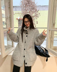 Korean-style wool knit cardigan with a relaxed, stylish design