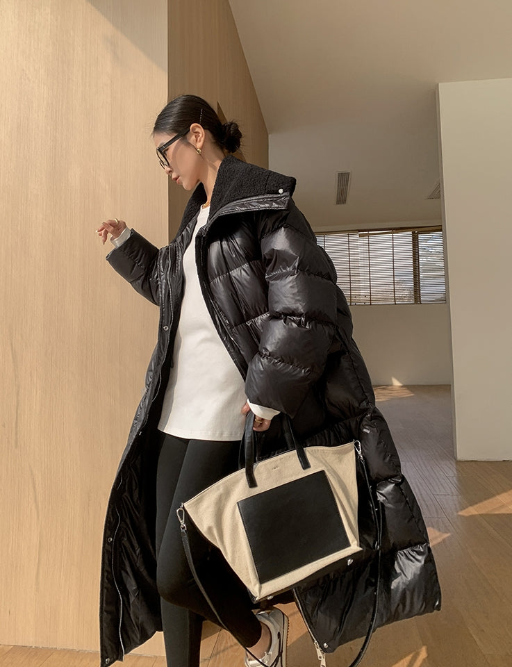 Glossy Oversized Collar Down Coat – Wash-Free Finish