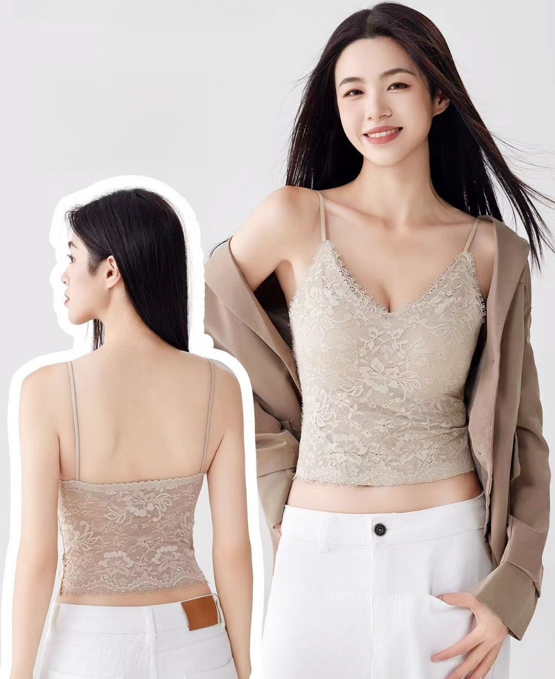 Elegant Eyelash Lace Deep V Camisole