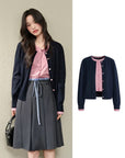 MIU-Style Wool-Blend Layered Knit Cardigan