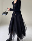 Dark Multi-Layered Irregular Gauze Skirt
