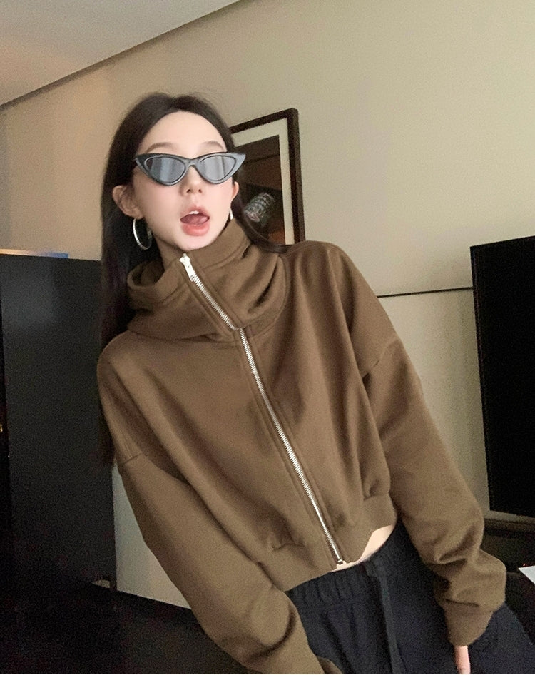 Molasses-Toned Hooded Zip-Up Sweatshirt