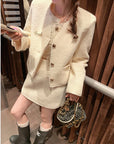 Wool Blend Bouclé Tweed Set with Golden Buttons