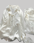 Luxury Satin Silver Fox Fleece Loungewear Set