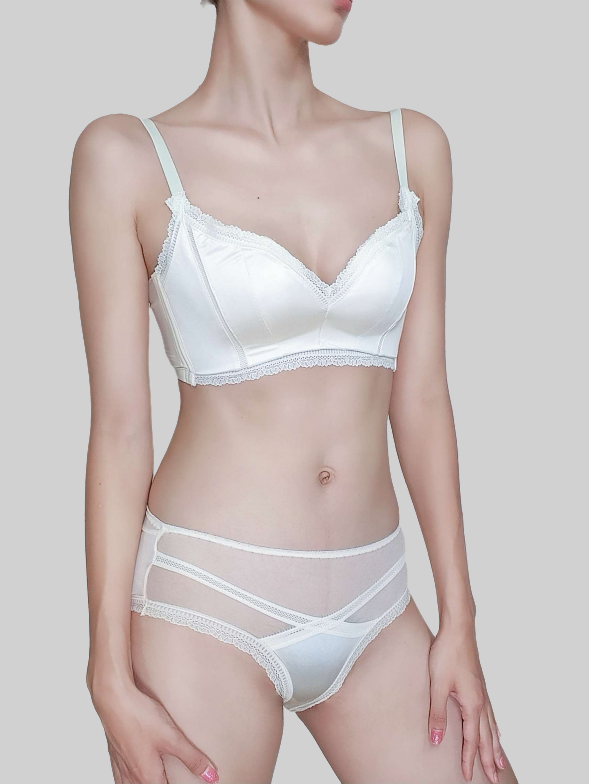 Seamless, Wire-Free, Deep V Milk Silk Lingerie set