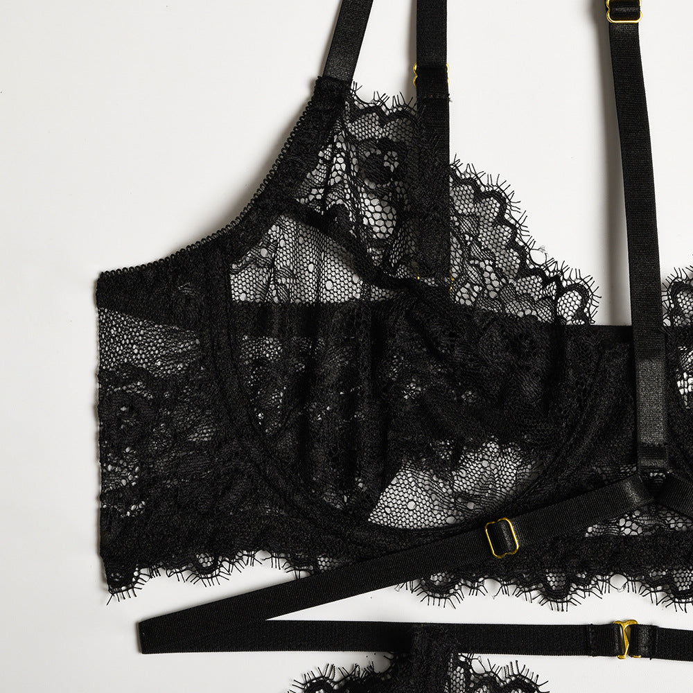 French Court-Inspired Waist-Cinching Fishbone Underwired Three-Piece Set  