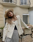 French Luxury Double-Breasted Pearl Button Blazer