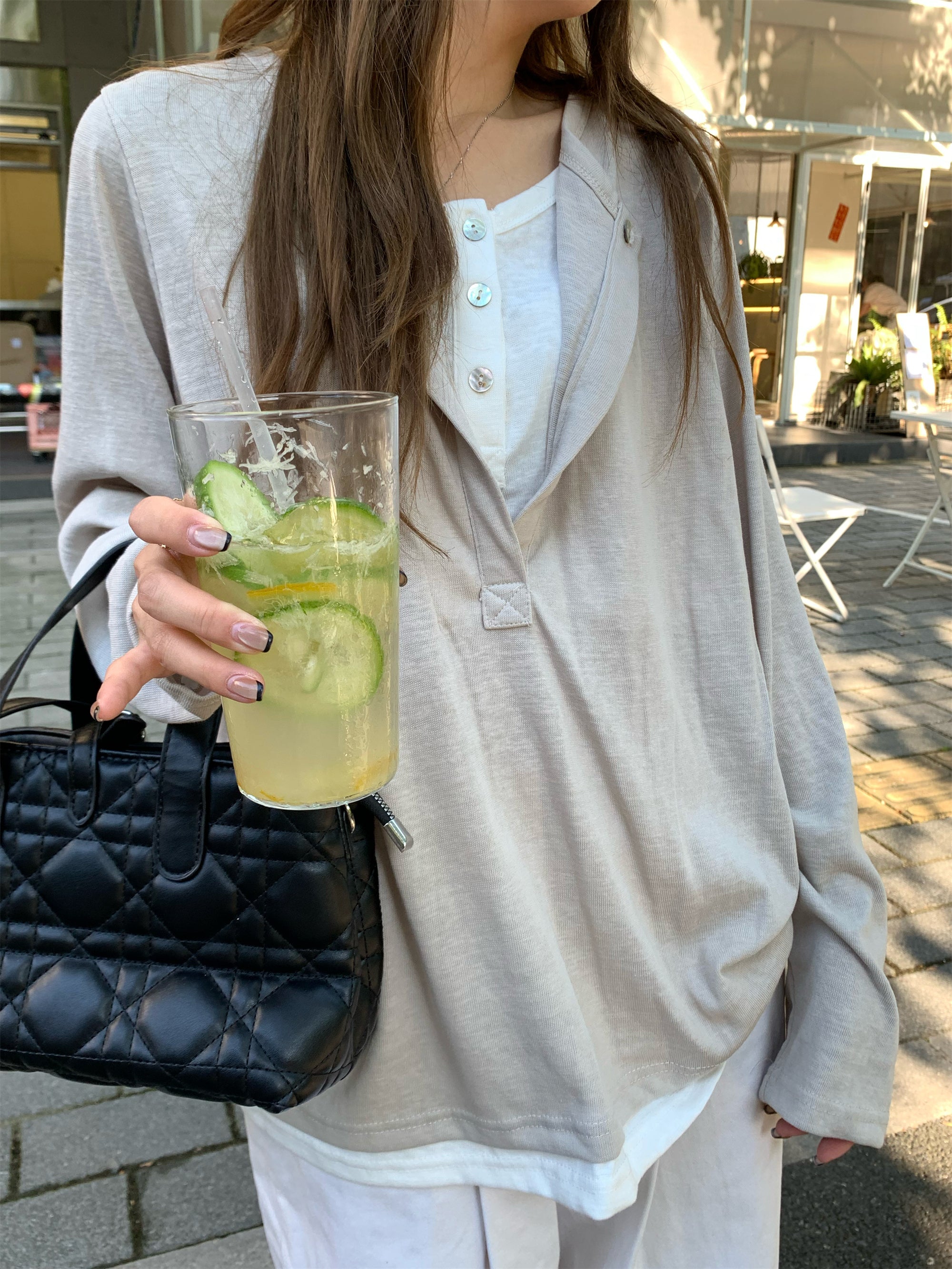 Snowflake Tencel Half-Placket Shirt + Wide-Leg Pants Set