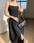 Linen Fabric Slip Dress Classic Little Black Dress