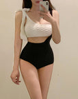 Korean Contrast One-Piece Swimsuit