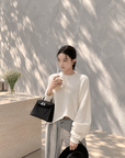 Back-Slit Relaxed Patchwork Batwing Sleeve Knit Top