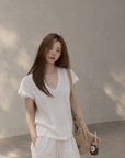 Lace Patchwork V-Neck Short Sleeve Tee