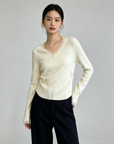 Korean-Style Lace V-Neck Knit Top (Copy)