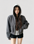 Grey Baseball Jacket + Hooded Sweatshirt 2-Piece Set