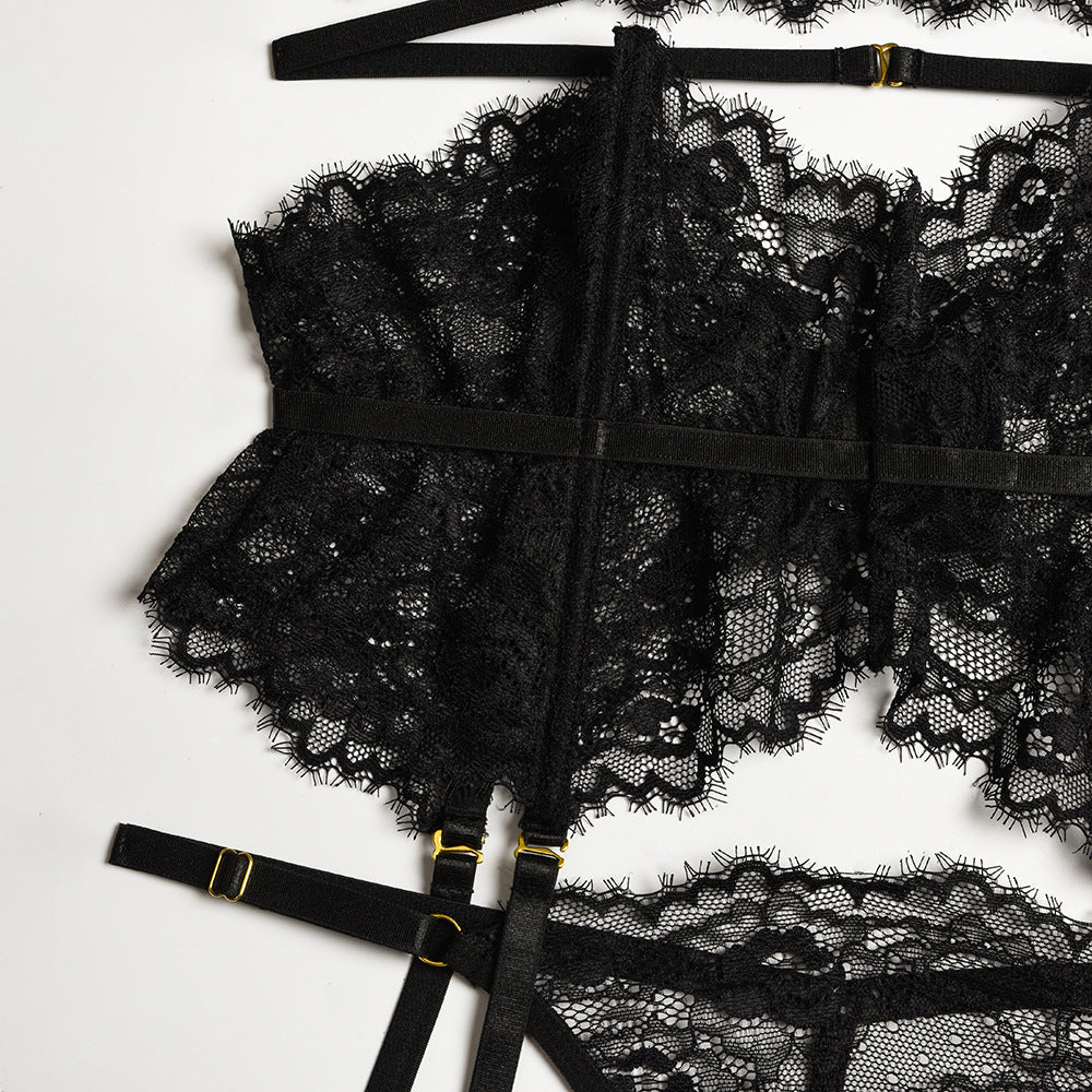 French Court-Inspired Waist-Cinching Fishbone Underwired Three-Piece Set  