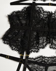 French Court-Inspired Waist-Cinching Fishbone Underwired Three-Piece Set