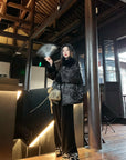 New Chinese Style Satin Embroidered Down Jacket (Without Fur Scarf)