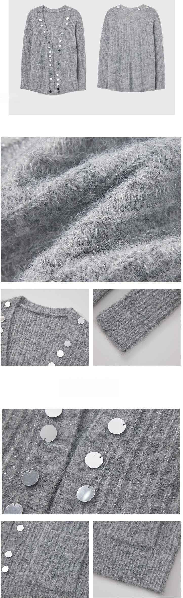 Relaxed Sequin Knit Cardigan with Sheer Details