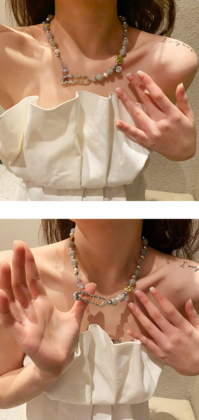 Faux Natural Stone Irregular Design Collarbone Necklace
