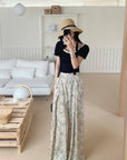 Summer Ink Print Wide-Leg Pants