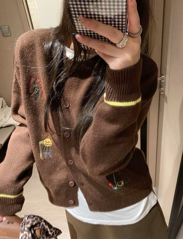 Rouje Kelly Embroidered Knit Cardigan in Maillard Tones