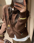 Rouje Kelly Embroidered Knit Cardigan in Maillard Tones