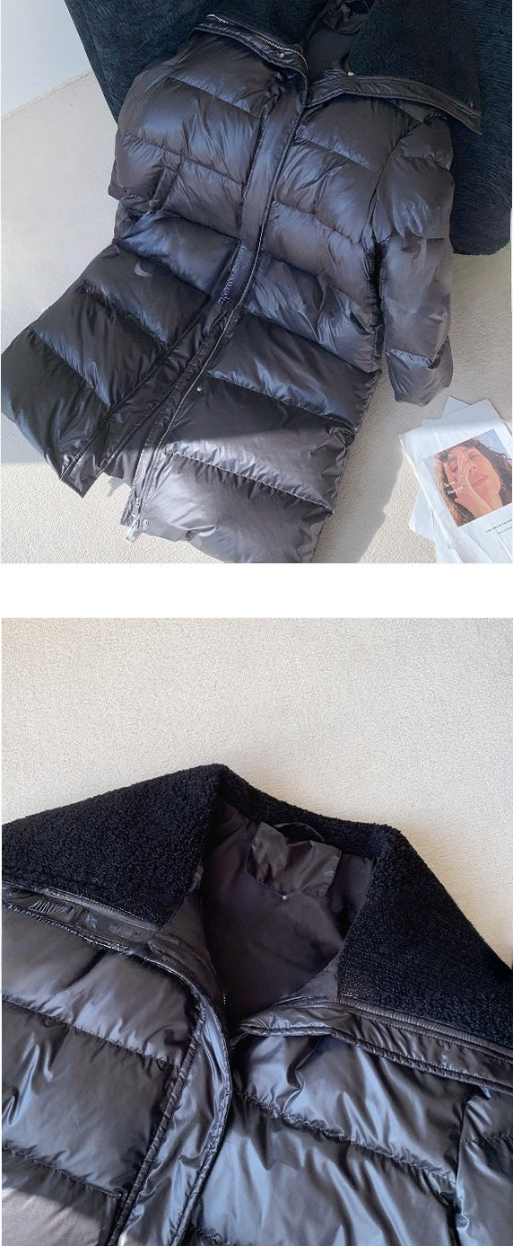 Glossy Oversized Collar Down Coat – Wash-Free Finish