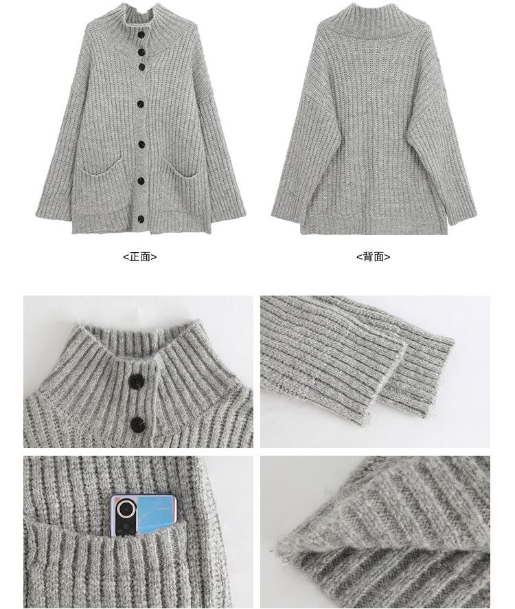 Korean-style wool knit cardigan with a relaxed, stylish design