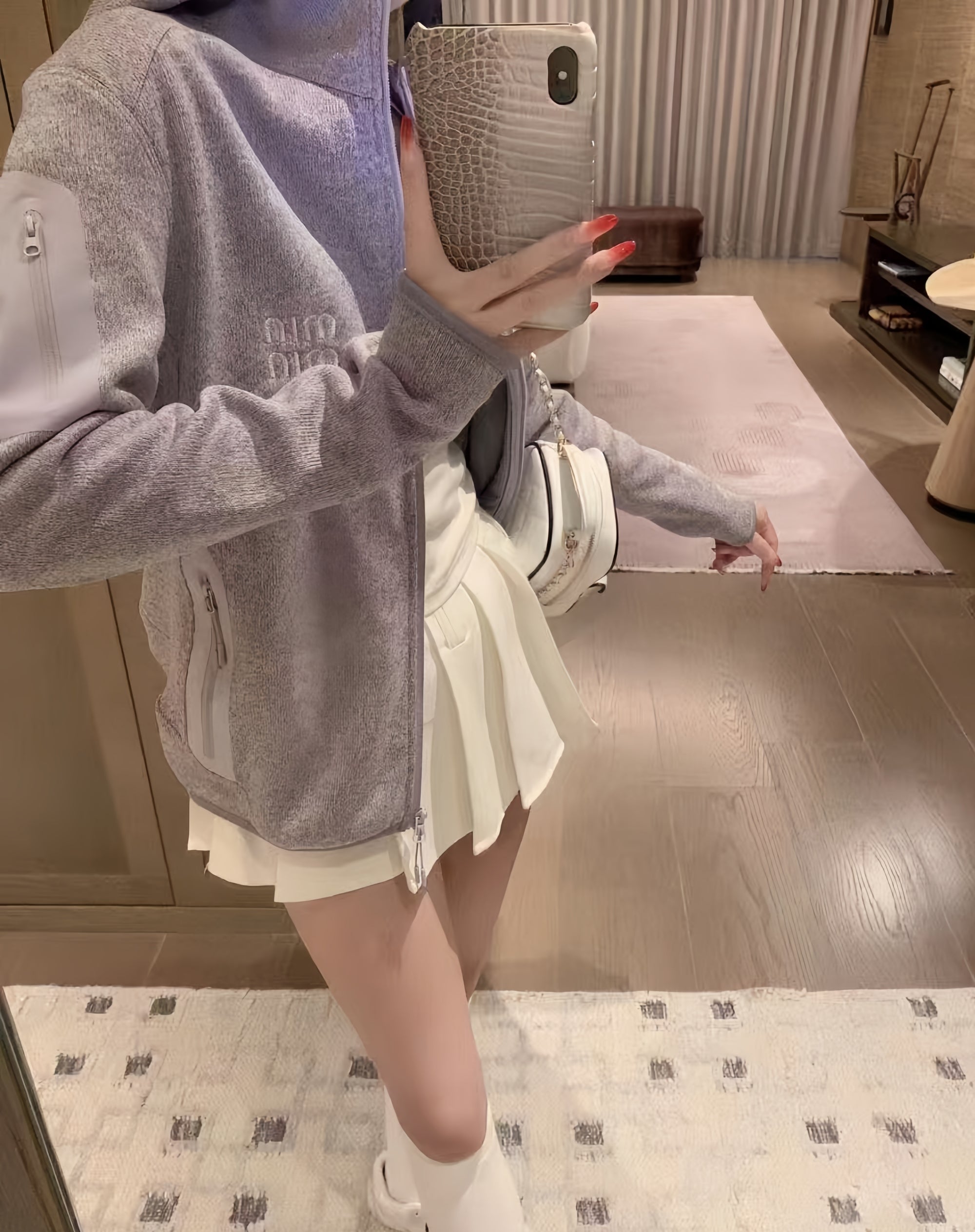 Zip-Up Knitted Hoodie with 3D Embroidered Logo