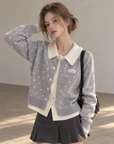 Korean-Style Layered Grey Knit Cardigan