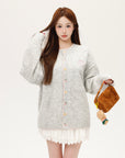 Light Grey Korean-Style Relaxed Knit Cardigan