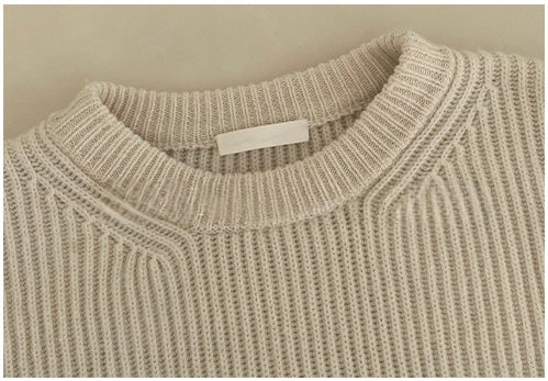 White Textured Knit Sweater with Layered Look