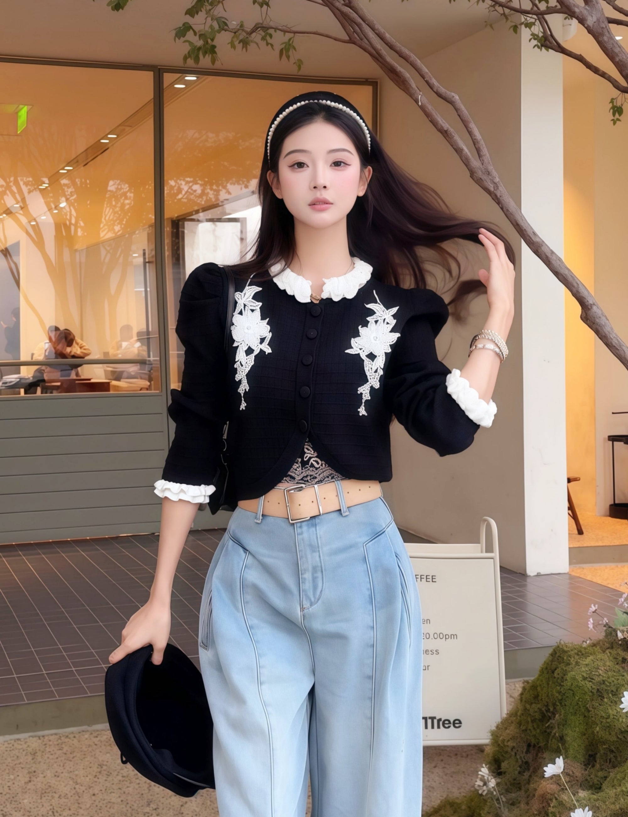 Textured Knit Embroidered Cropped Top