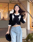 Textured Knit Embroidered Cropped Top