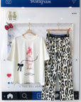 Leopard-Print Pajama Set With Sweet Bow